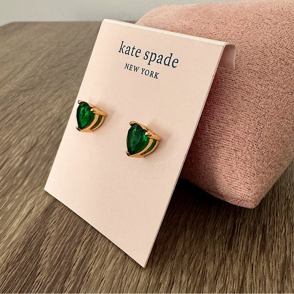 NEW Kate Spade My Love Emerald Green Heart Stud Earrings Goldtone SOLD OUT - Picture 8 of 14